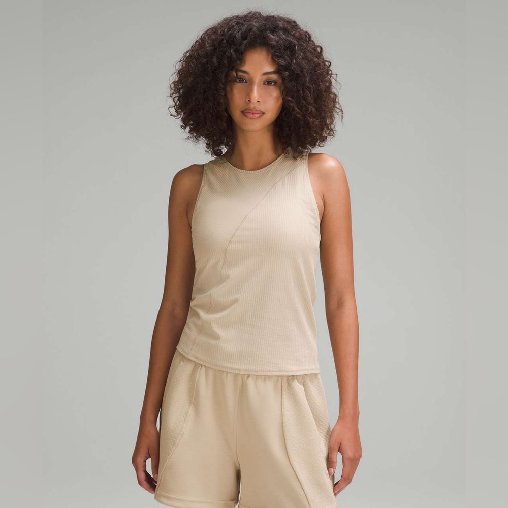 Lululemon‎ Asymmetrical Ribbed Cotton Tank Top Trench Small Yoga Pilates Neutral